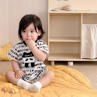 Bộ áo liền quần mùa hè mềm mại và thoải mái cho bé trai bé gái Cotton hoạt hình dễ thương gấu trúc (0-24 tháng)