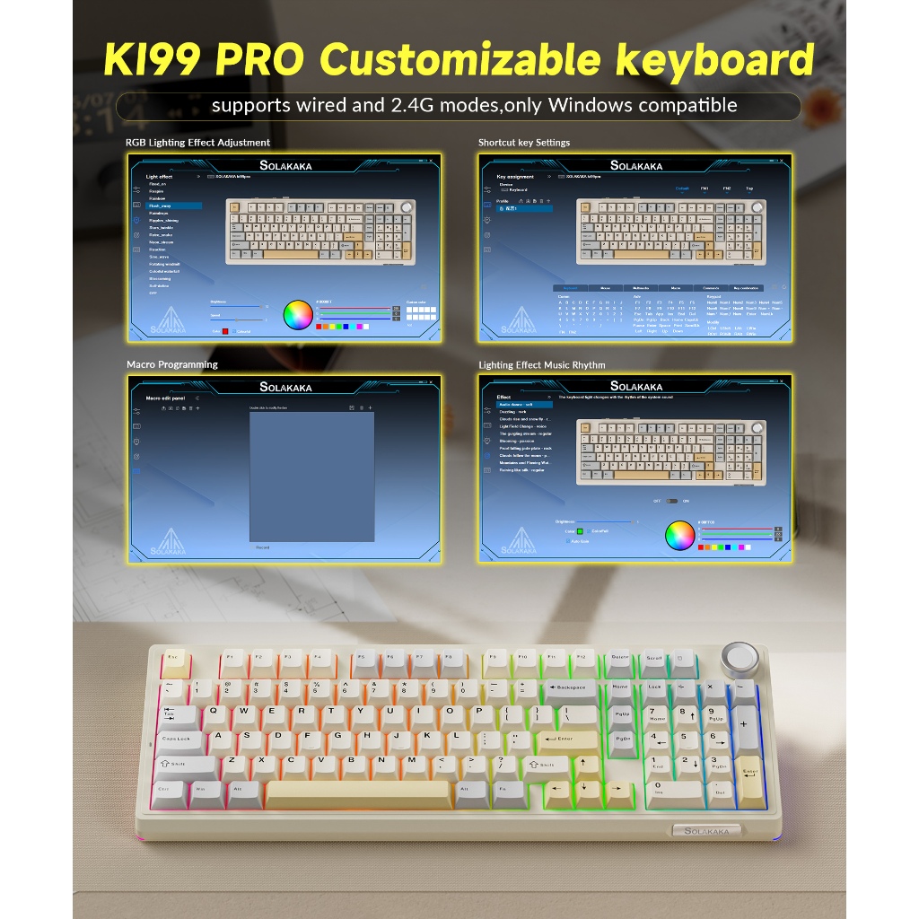 Bàn phím cơ SOLAKA Ki99 PRO 99 phím Tri-mode Hot Swap RGB có núm Bàn phím tùy chỉnh | BigBuy360 - bigbuy360.vn