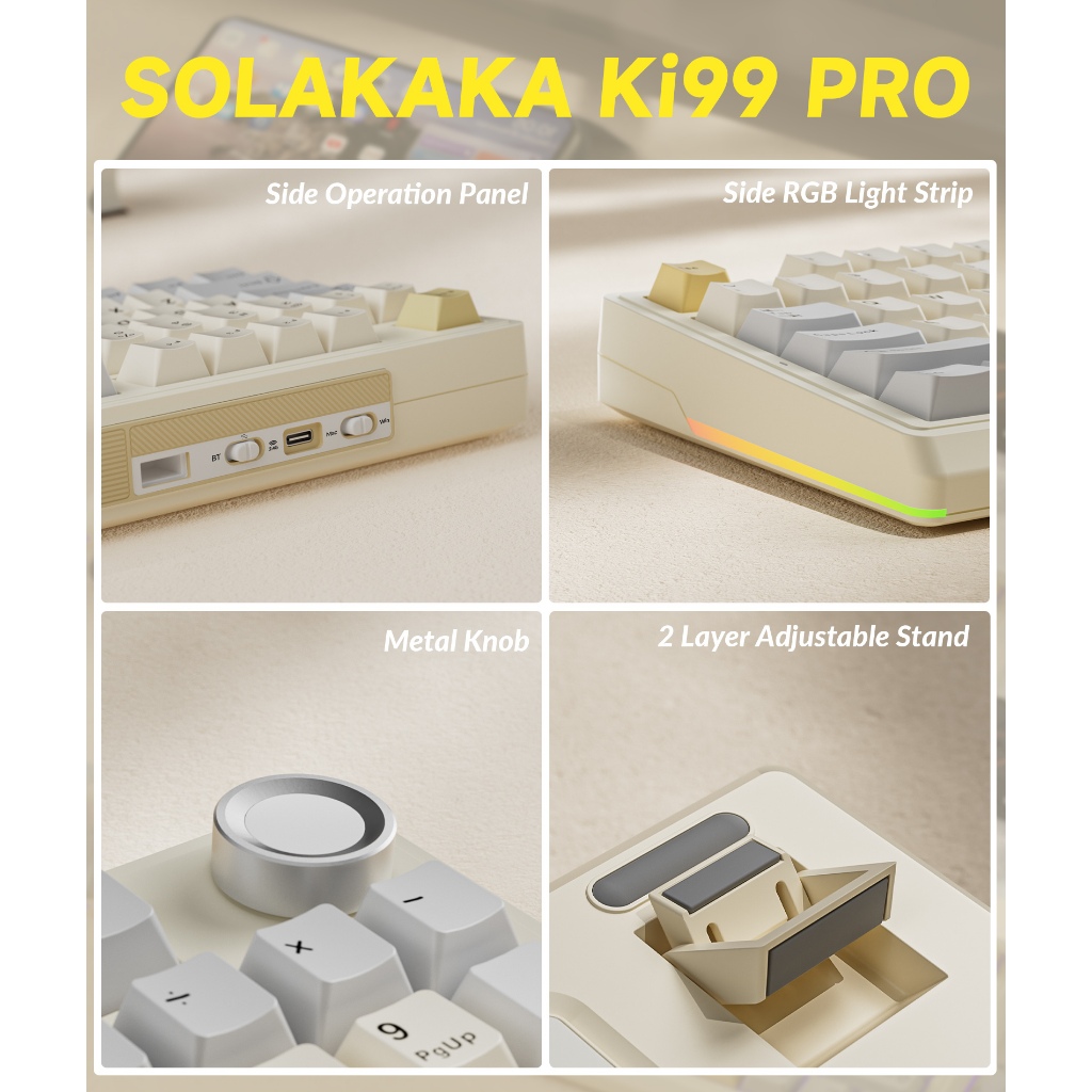 Bàn phím cơ SOLAKA Ki99 PRO 99 phím Tri-mode Hot Swap RGB có núm Bàn phím tùy chỉnh | BigBuy360 - bigbuy360.vn