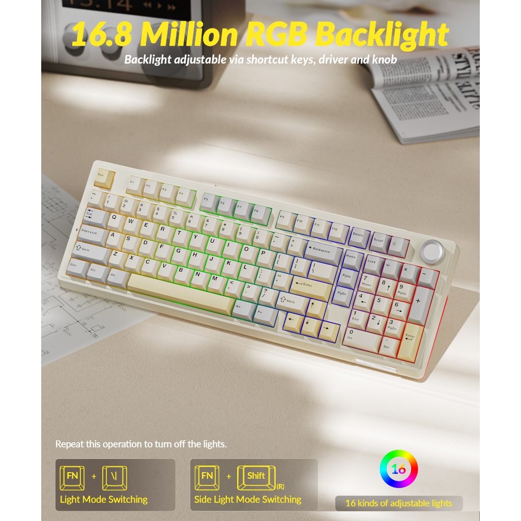 Bàn phím cơ SOLAKA Ki99 PRO 99 phím Tri-mode Hot Swap RGB có núm Bàn phím tùy chỉnh | BigBuy360 - bigbuy360.vn