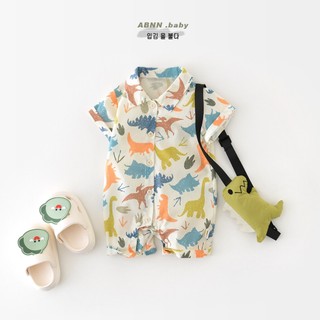 Bộ áo liền quần mùa hè mềm mại và thoải mái bằng vải Cotton hoạt hình dễ thương in hình khủng long + ba lô vừa vặn Bộ áo liền quần mùa hè mềm mại và thoải mái (0-24 tháng)
