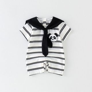 Bé trai sơ sinh Sọc dễ thương Hoạt hình Tie Panda vừa vặn Áo liền quần mùa hè mềm mại và thoải mái (0-24 tháng)