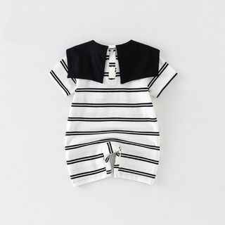 Bé trai sơ sinh Sọc dễ thương Hoạt hình Tie Panda vừa vặn Áo liền quần mùa hè mềm mại và thoải mái (0-24 tháng)