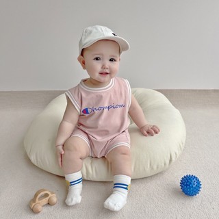 Áo liền quần mùa hè mềm mại và thoải mái cho bé trai bé gái Cotton dễ thương màu hồng Champion (0-24 tháng)