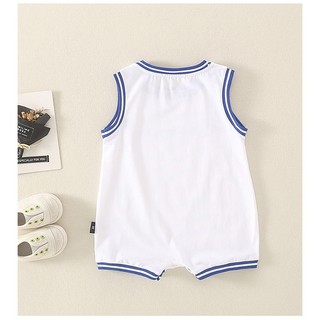 Áo liền quần mùa hè mềm mại và thoải mái cho bé trai bé gái Cotton dễ thương màu trắng Champion (0-24 tháng)