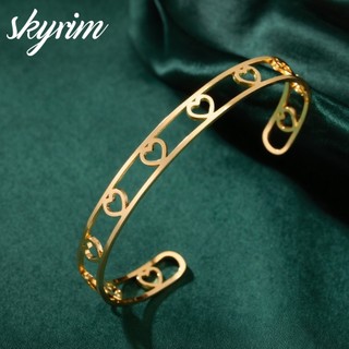 SKYRIM Nữ Trái Tim Rỗng Mở Vòng Tay Thép Titan Thời Trang Mạ Vàng Lắc Tay Ngọt Ngào Kỷ Niệm Quà Tặng