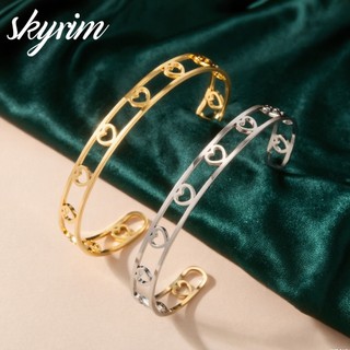 SKYRIM Nữ Trái Tim Rỗng Mở Vòng Tay Thép Titan Thời Trang Mạ Vàng Lắc Tay Ngọt Ngào Kỷ Niệm Quà Tặng
