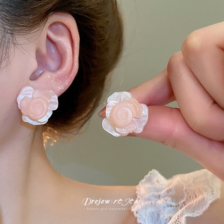 Drejew 925Silver kim hoa hồng ngọc trai bông tai thiết kế tươi tắn và ngọt ngào niche nhẹ nhàng sang trọng bông tai đa năng