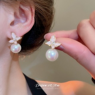 Drejew 925Silver kim hoa hồng ngọc trai bông tai thiết kế tươi tắn và ngọt ngào niche nhẹ nhàng sang trọng bông tai đa năng