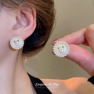 Drejew 925Silver kim hoa hồng ngọc trai bông tai thiết kế tươi tắn và ngọt ngào niche nhẹ nhàng sang trọng bông tai đa năng