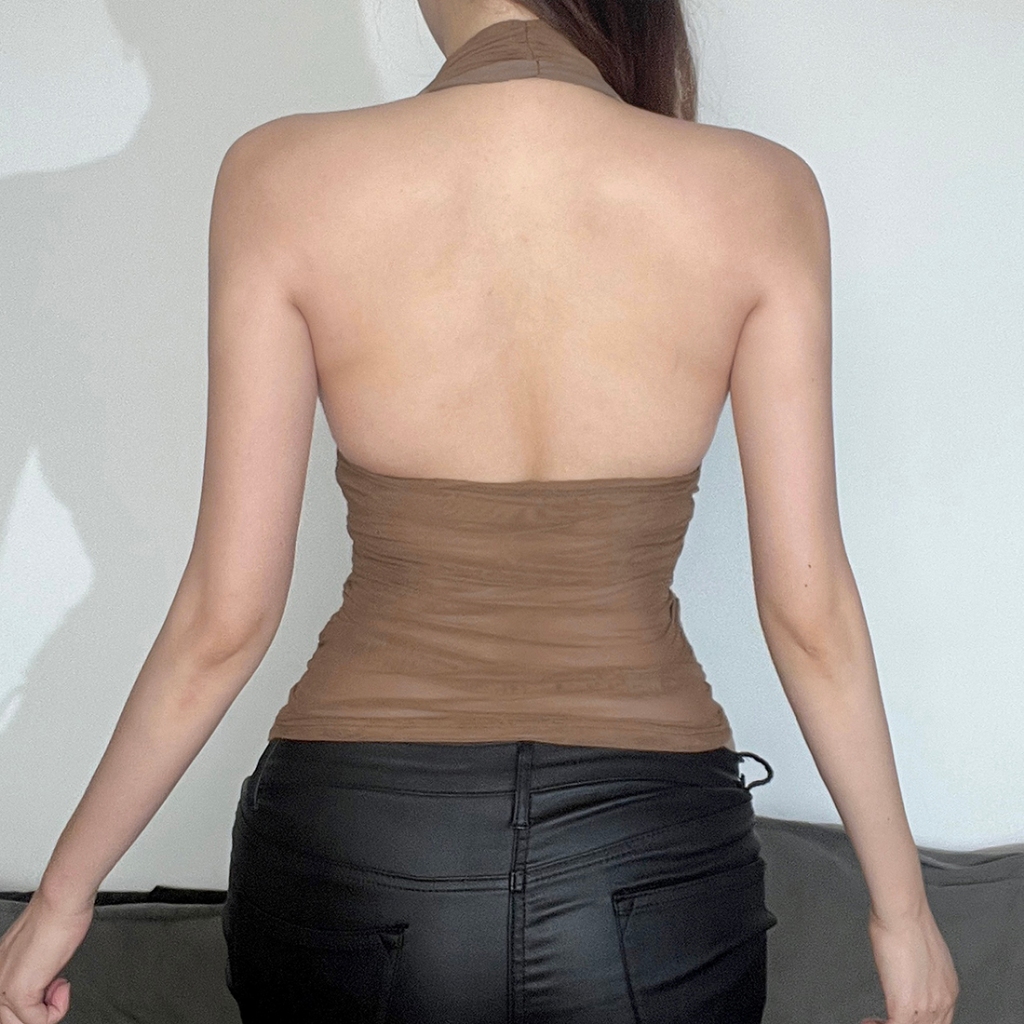Cutenew Lưới Xe Tăng Áo Gợi Cảm Sâu V Tắt Vai Hình Eo Lưng Skinny Không Xác Định Nữ Mùa Hè Hộp Đêm Phong Cách Đường Phố
