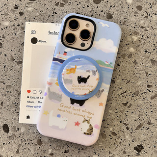 Ốp bảo vệ chân đế 2 trong 1 họa tiết mèo bãi biển cho iPhone 11 12pro 13promax 15pro 15promax14promax 14pro 16 pro max 16 plus 17pro 17promax Vỏ bảo vệ 2 trong 1