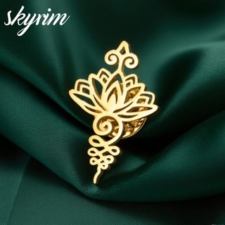 Trâm cài hoa sen vàng bằng thép không gỉ SKYRIM - Ghim hoa thanh lịch không gây dị ứng, Quà tặng trang sức biểu tượng tinh thần & văn hóa dành cho nữ