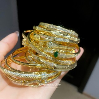 Vòng tay mở hình con rắn zircon mạ điện 18K, style châu Âu - Mỹ