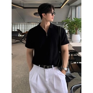 Đơn Giản Dệt Kim Ngắn Tay Áo Thun Nam Mùa Hè Mỏng Rời Ve Áo Top Phong Cách Hàn Quốc Đi Làm Mặc