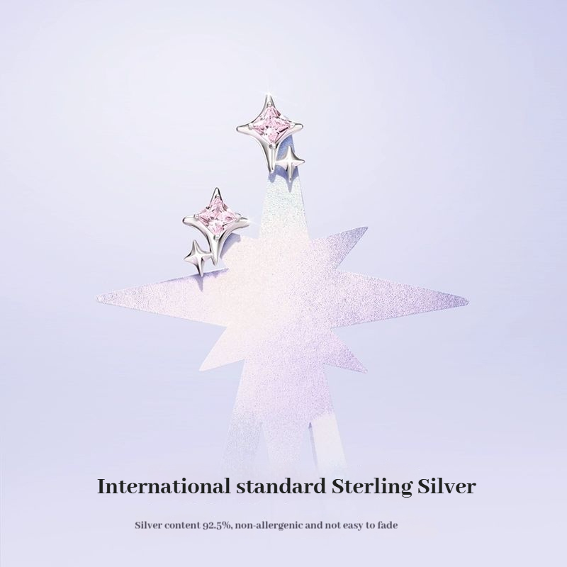 FanciMe Dainty Bông tai hình ngôi sao 4 điểm Bạc Sterling Trang sức tối giản sang trọng [Dòng kỳ lân]