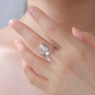 Nhẫn mở hoa hồng thép không gỉ dành cho nữ, quà tặng trang sức sang trọng