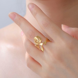 Nhẫn mở hoa hồng thép không gỉ dành cho nữ, quà tặng trang sức sang trọng