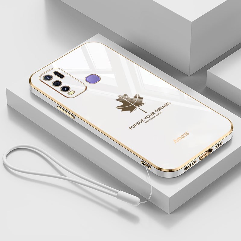 Ốp Điện Thoại YBD Cho Vivo Y50 Y30 Y30i 1935 1938 Y15A Y15S Y01 Y01A Y51 Y31 Y51A Y53S Vỏ Mềm Mạ Điện Họa Tiết Lá Phong Cổ Điển