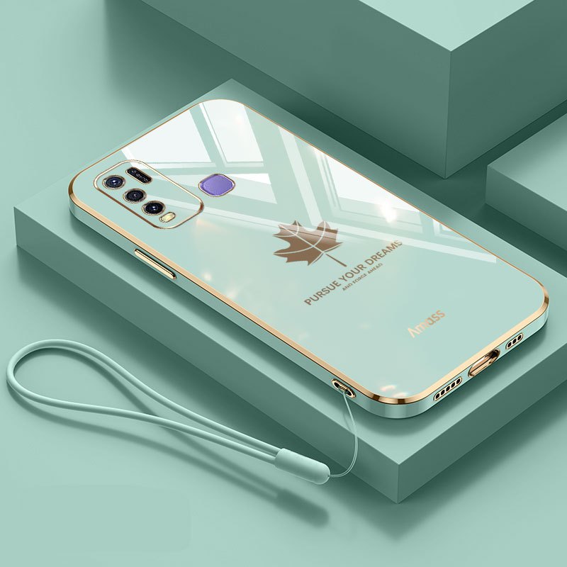 Ốp Điện Thoại YBD Cho Vivo Y50 Y30 Y30i 1935 1938 Y15A Y15S Y01 Y01A Y51 Y31 Y51A Y53S Vỏ Mềm Mạ Điện Họa Tiết Lá Phong Cổ Điển