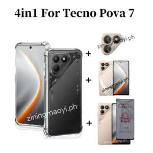 Ốp lưng Tecno Pova 7 4G/Pova 6/Pova 6 Pro/Pova 5 Pro mềm trong suốt, chống sốc 4in1 kèm kính riêng tư, bảo vệ ống kính và mặt lưng