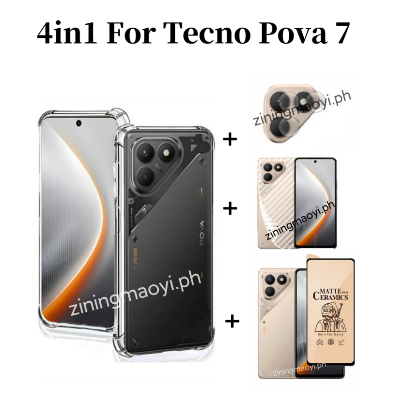 [Hàng có sẵn] Ốp điện thoại trong suốt mềm chống sốc 4in1 Tecno Pavo 7 4G cho Tecno Pova 6 pova 6pro pova 5pro Phim gốm mềm và phim ống kính và phim mặt sau
