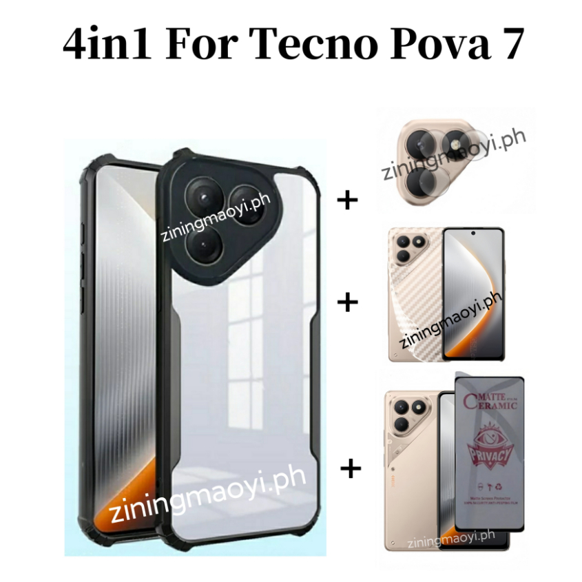 [Hàng có sẵn] Ốp điện thoại chống sốc 4in1 Tecno Pavo 7 4G cho Tecno Pova 6 pova 6pro pova 5pro Phim riêng tư Phim phim và ống kính và phim mặt sau