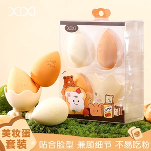 XIXI 3 Cái Làm Đẹp Hộp Trứng Trang Điểm Bọt Biển Bộ Bột Puff Dễ Thương Mềm Swell Foundation Puff Beauty Tools Kit NO.XX-02