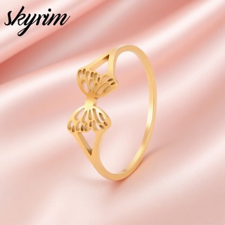 Skyrim Nữ Titan Thép Không Gỉ Nhẫn Vàng Rỗng Bướm Nhẫn Trang Sức Nhẫn Cho Bạn Bè Quà Tặng