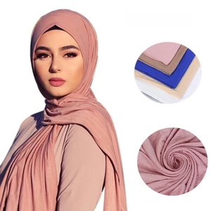 Jifang Nữ Trơn Mềm Đơn Jersey Mercerized Cotton Hồi Giáo Hijabs Quấn Trùm Đầu 170x60cm WJ559