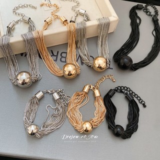 Vòng cổ và vòng tay kim loại sáng bóng đa tầng, phong cách châu Âu và Mỹ