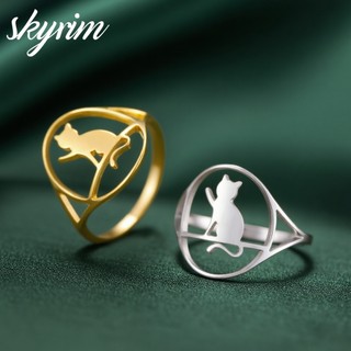 Nhẫn nữ SKYRIM Thiết kế mèo dễ thương Trang sức bằng thép không gỉ titan