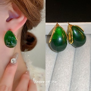 DREZEW Bông tai ngọc trai nhân tạo hoa bướm màu xanh lá cây kim bạc cho bông tai cao cấp mùa hè