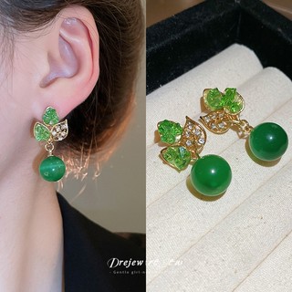 DREZEW Bông tai ngọc trai nhân tạo hoa bướm màu xanh lá cây kim bạc cho bông tai cao cấp mùa hè
