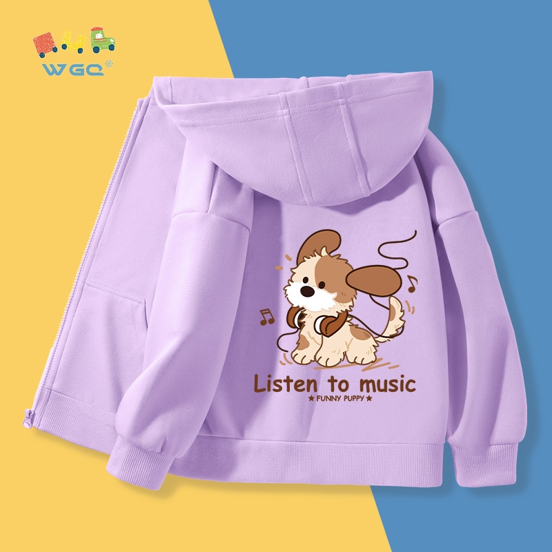 Áo Hoodie Bé Gái Có Mũ Trùm Khoá Kéo In Hình Dễ Thương Chất Liệu Co Giãn Mặc Nhà, Đi Chơi Đều Ổn