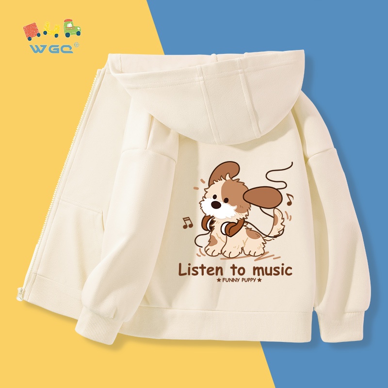 Áo Hoodie Bé Gái Có Mũ Trùm Khoá Kéo In Hình Dễ Thương Chất Liệu Co Giãn Mặc Nhà, Đi Chơi Đều Ổn