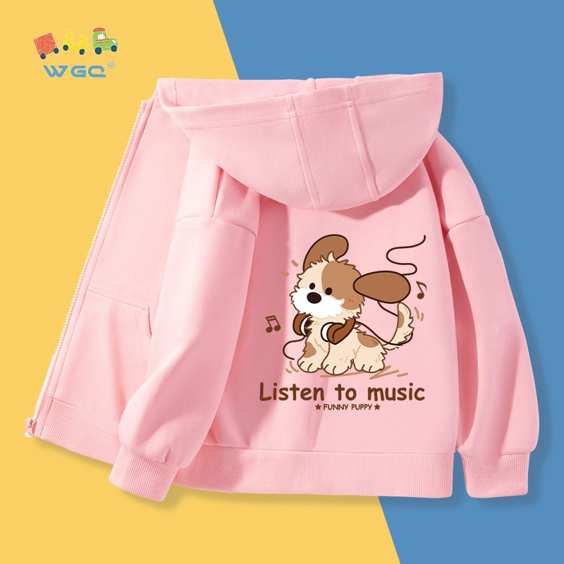 Áo Hoodie Bé Gái Có Mũ Trùm Khoá Kéo In Hình Dễ Thương Chất Liệu Co Giãn Mặc Nhà, Đi Chơi Đều Ổn