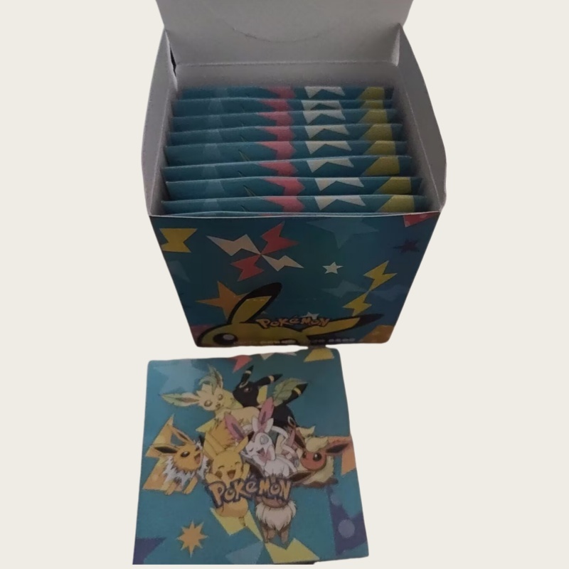 Hộp mù huy hiệu Pokémon 75mm + Nhãn dán thẻ | Túi Ita Sưu Tập Anime Merch (10 Gói / Hộp)