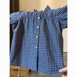 Áo sơ mi tay ngắn phong cách Hàn Quốc, kẻ sọc, cổ puffy, vintage style
