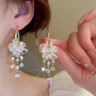 DREJEW ilver kim cương Bộ bông tai ngọc trai pha lê nhân tạo Châu Âu và Mỹ cổ điển nhẹ nhàng sang trọng bông tai dài