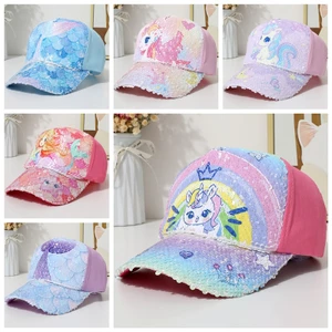 2-9 Tuổi Trẻ Em Mũ UV Sequin Mũ Bóng Chày Trẻ Em Bé Gái Dễ Thương Pony Nàng Tiên Cá Mũ