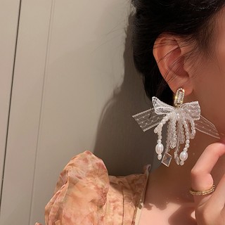 DREJEW ilver kim cương Bộ bông tai ngọc trai pha lê nhân tạo Châu Âu và Mỹ cổ điển nhẹ nhàng sang trọng bông tai dài