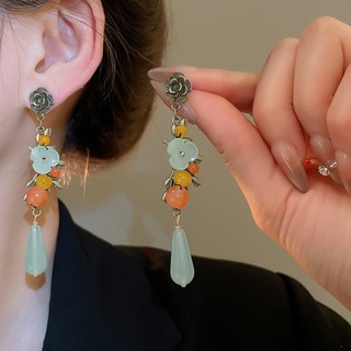 DREJEW ilver kim cương Bộ bông tai ngọc trai pha lê nhân tạo Châu Âu và Mỹ cổ điển nhẹ nhàng sang trọng bông tai dài