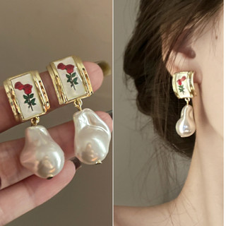 DREJEW ilver kim cương Bộ bông tai ngọc trai pha lê nhân tạo Châu Âu và Mỹ cổ điển nhẹ nhàng sang trọng bông tai dài
