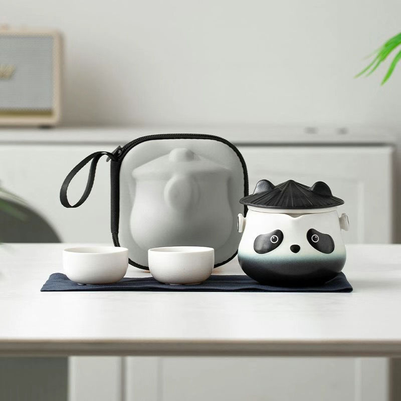 ✨Bộ trà gốm Panda Bộ trà du lịch di động ngoài trời Một nồi Hai cốc có túi Văn phòng / Hộ gia đình Giải trí Bộ trà Kung Fu