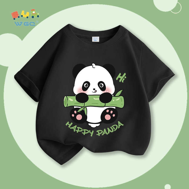 Áo thun bé trai, vải Cotton nguyên chất in hình gấu trúc, mềm mại thoải mái Thích hợp để mặc đi học