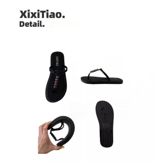 XiXitiao Flat Mùa Hè Màu Sắc Phù Hợp Với Ngoài Trời Mặc Thời Trang Pháp Đính Hạt Đi Biển Flip-Flops Nữ