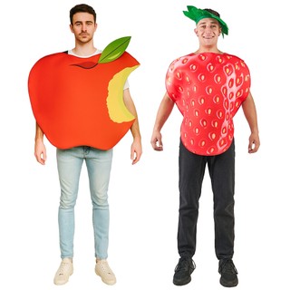 Trang phục Halloween nam với chủ đề trái cây hài hước - cosplay dâu tây và táo