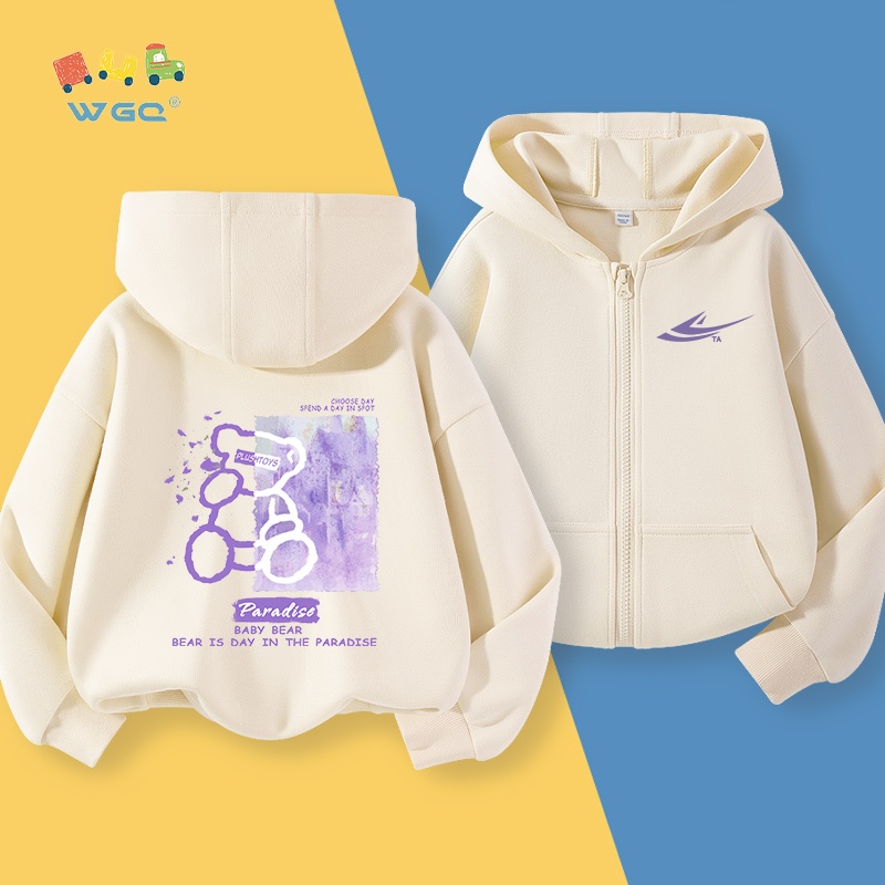 Áo Hoodie cho bé gái ,  cardigan có dây kéo in hình gấu, thời trang thoải mái Thích hợp cho trang phục thể thao ngoài trời