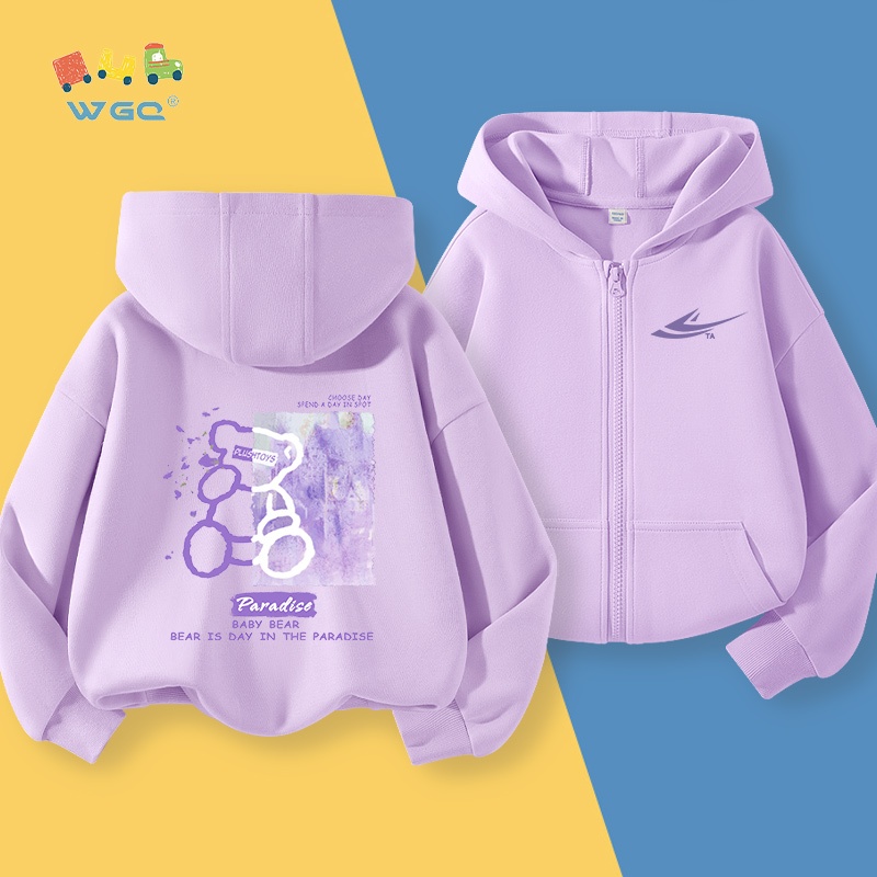 Áo Hoodie cho bé gái ,  cardigan có dây kéo in hình gấu, thời trang thoải mái Thích hợp cho trang phục thể thao ngoài trời